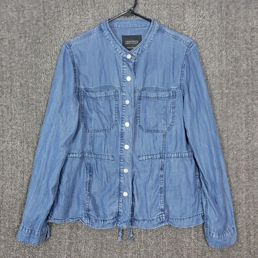 Anthropologie Sanctuary Jacket Womens Medium Blue Chambray Utility Safari Shirt